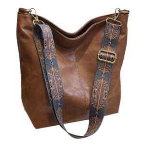 Brown Hobo Bag with Patterned Strap